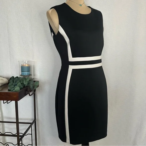 Calvin Klein Black and White Sheath Dress 14P - Picture 2 of 15
